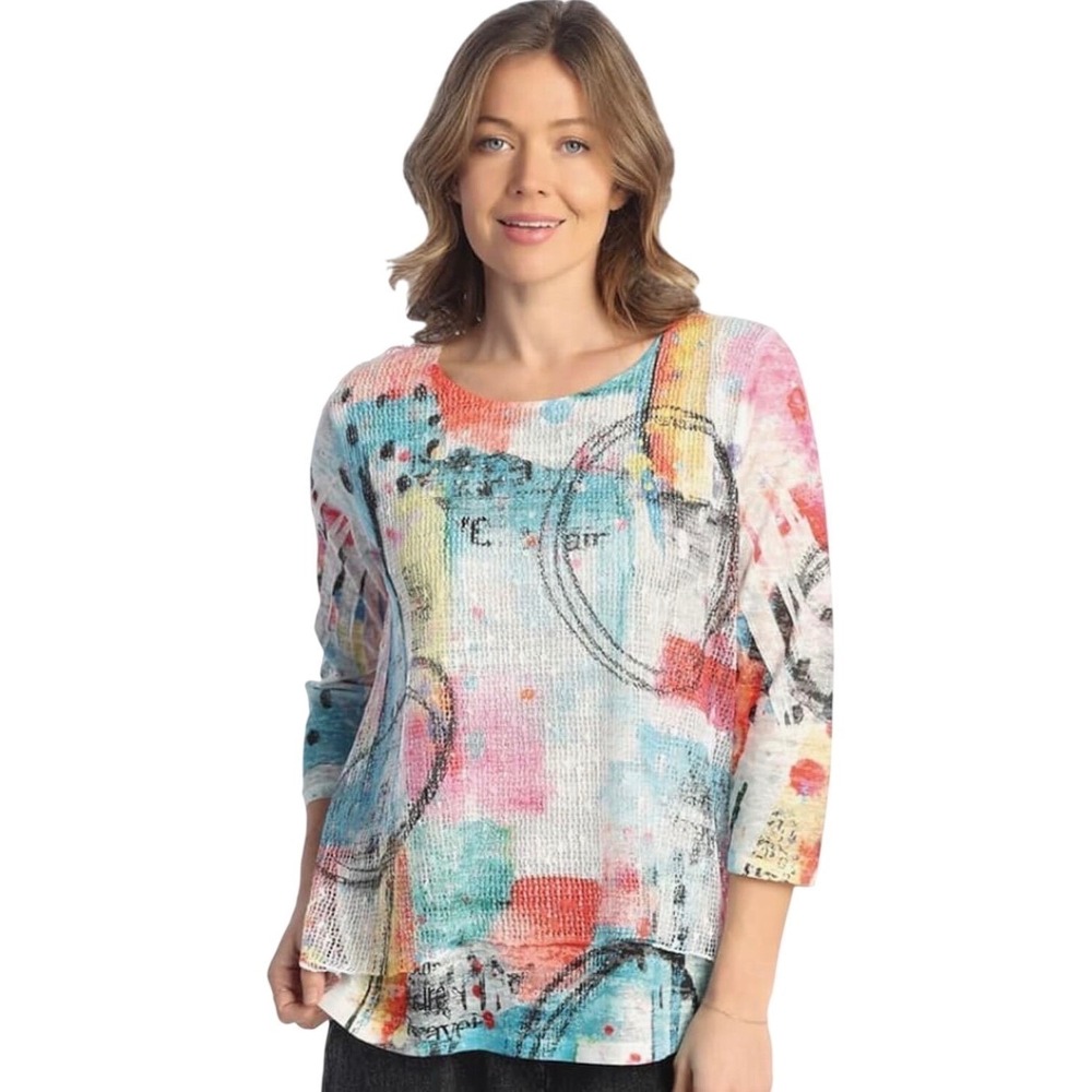 NEW Jess & Jane Medium Miami NWT Mesh Tunic Multi Color Burnout Sleeve